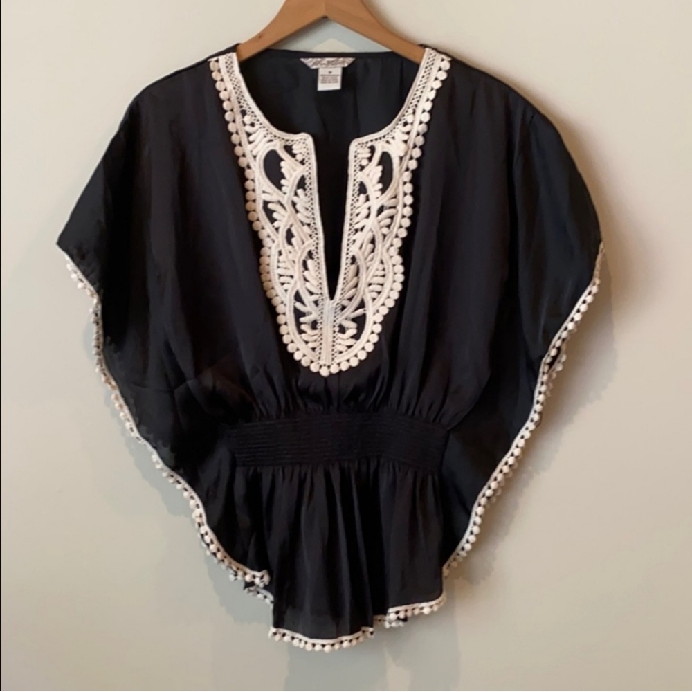 Fun & Flirt Butterfly Style Black Blouse Size Small